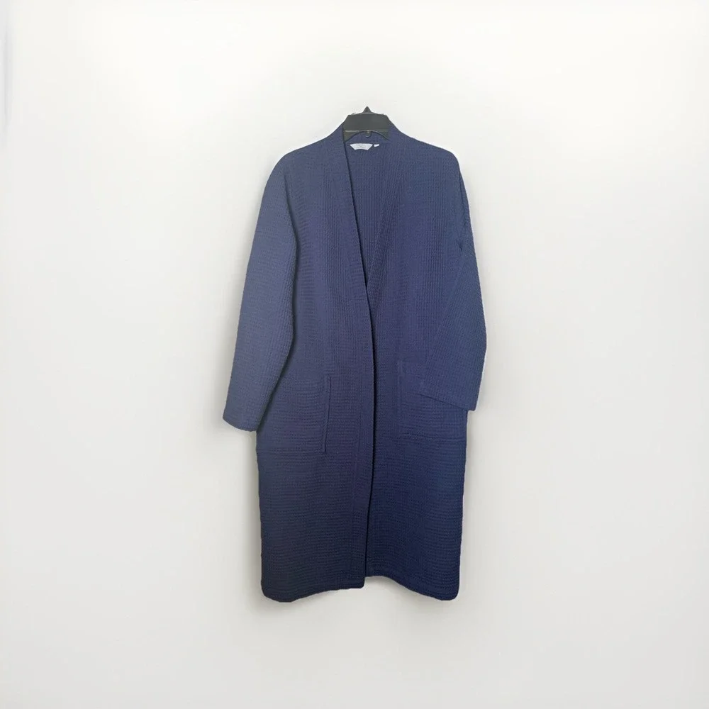 FRETTE UNISEX Waffle Terry Bath Robe Shawl Collar‎ Navy Blue Size S/M (no Tie)